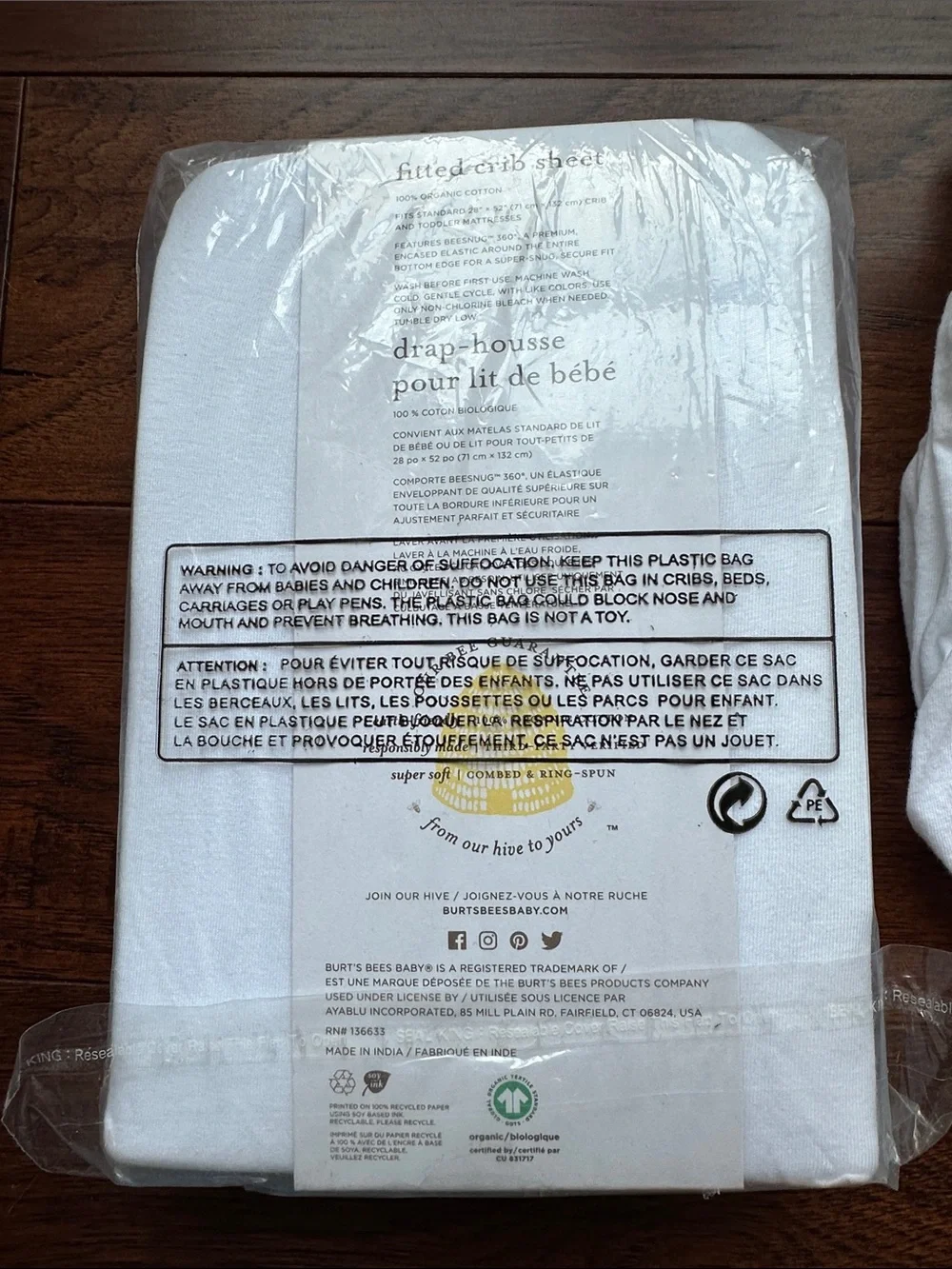 Burt's Bees Baby White Fitted Crib Sheet - Organic Cotton